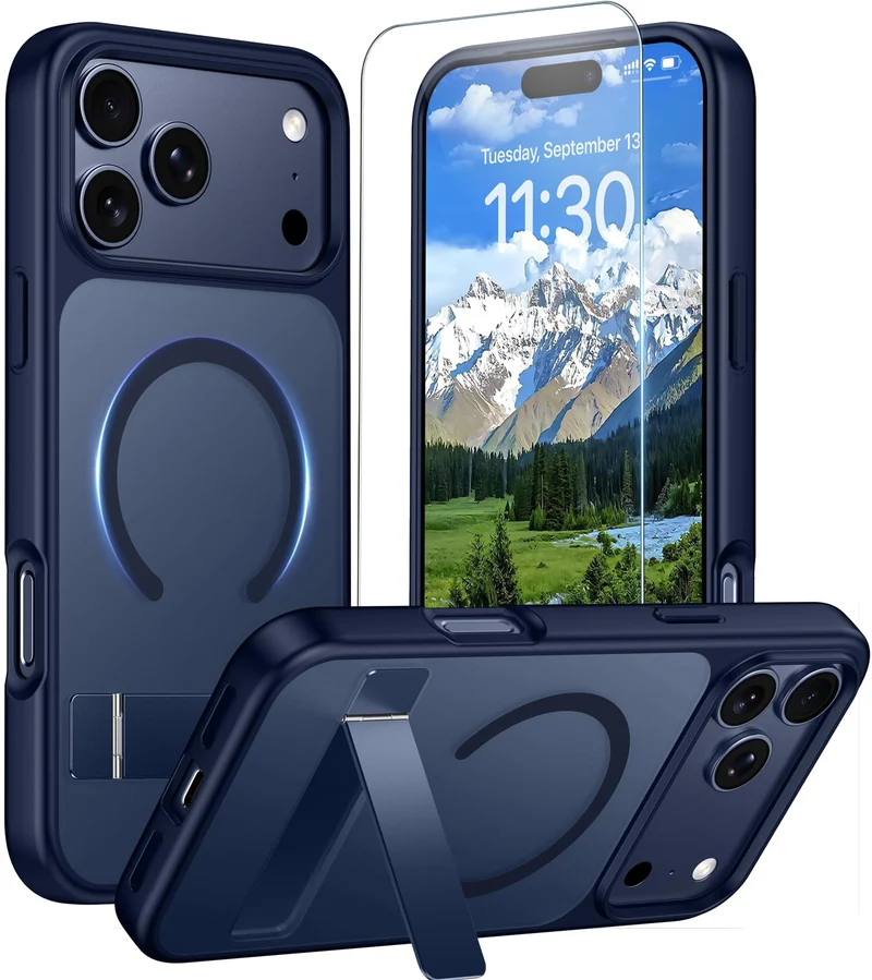 Renmou Designed for iPhone 17 Pro Max Case,Matte SkinFriendly Magnetic Case with Kickstand,Shockproof Slim Cover Compatible wit
