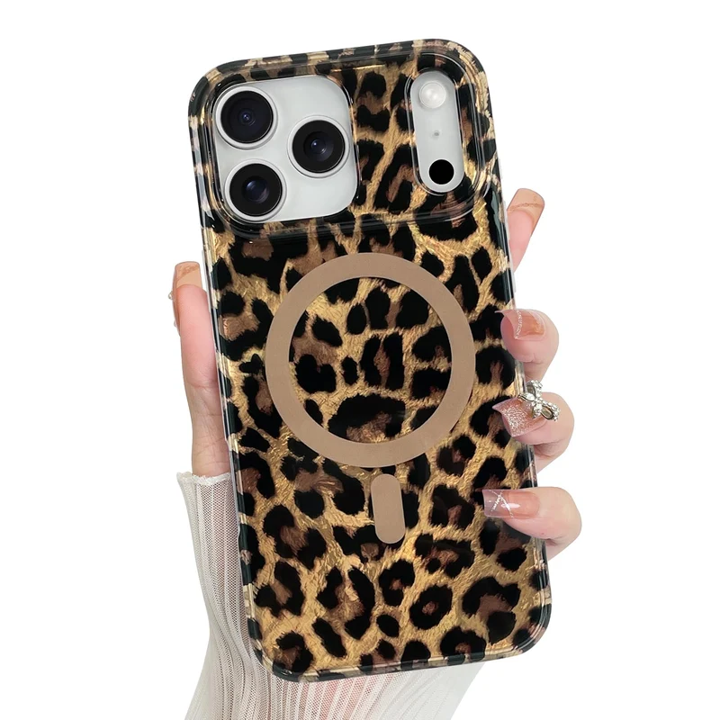 Jefonha Magnetic for iPhone 17 Pro Max Case Cute Sparkle, Brown Leopard