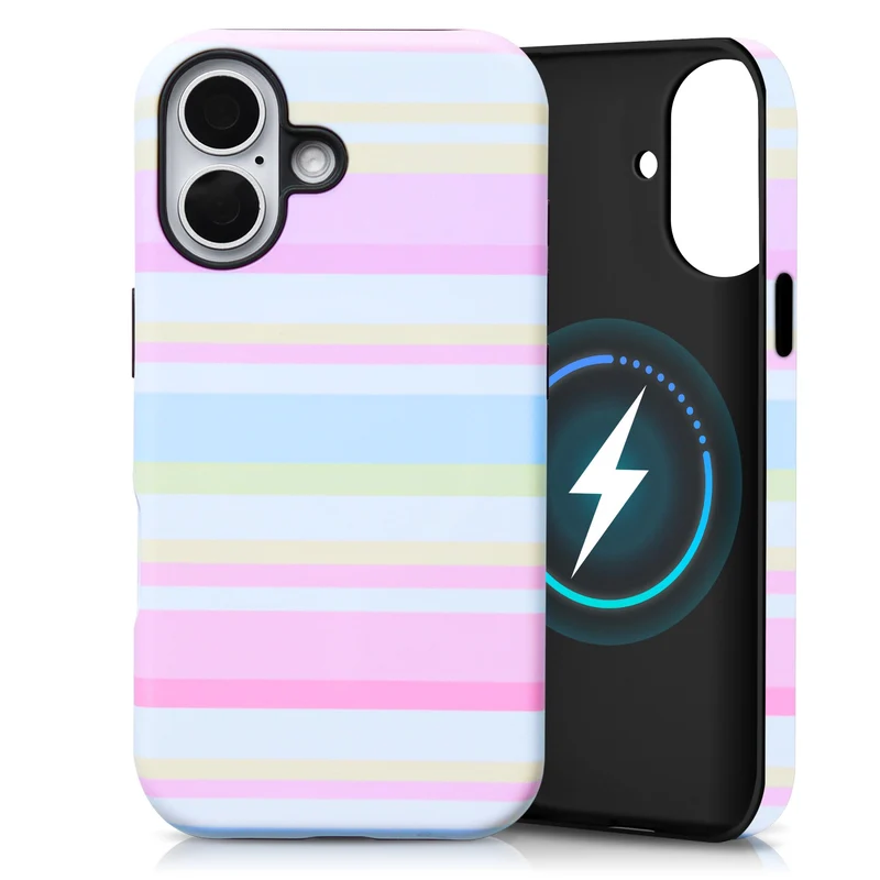 YKCZL for iPhone 17 Case, Magnetic Matte Frosted DualLayer Striped Phone Case for Women, Retro Aesthetic Cover Compatible with
