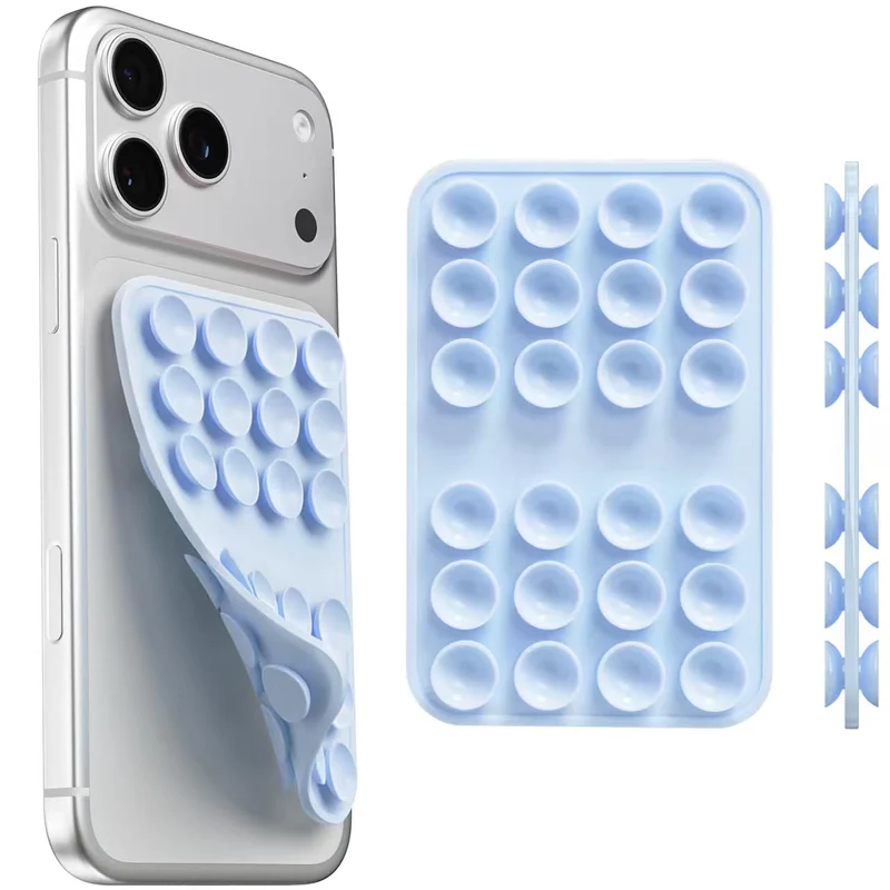 Upgraded Double Sided Silicone Suction Cup Phone Case Mount, Light Blue