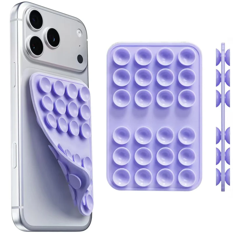 Upgraded Double Sided Silicone Suction Cup Phone Case Mount, Light Purple