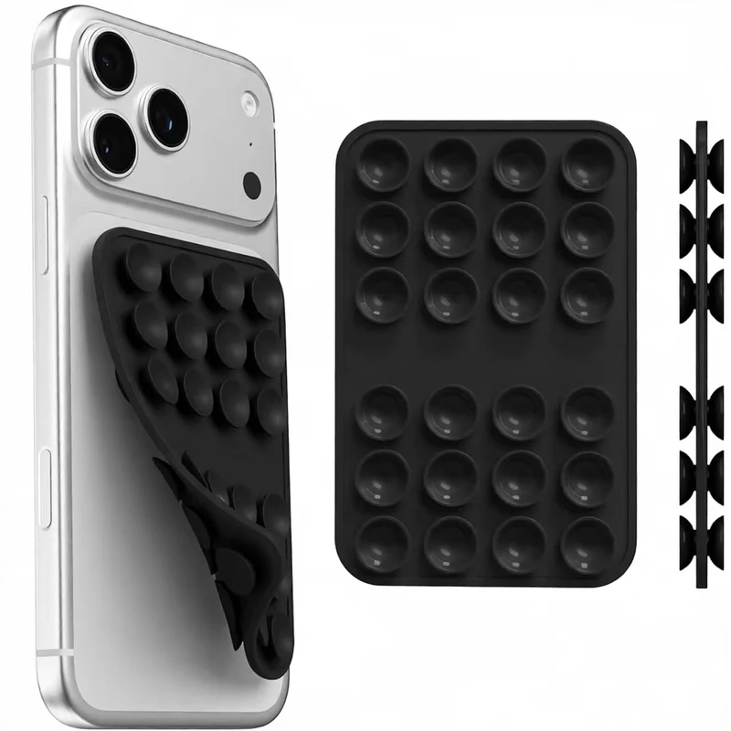 Upgraded Double Sided Silicone Suction Phone Case Detachable Mount, Black