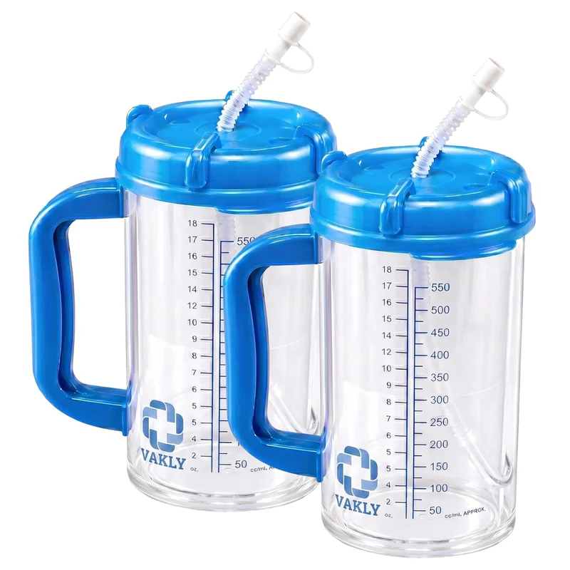 Vakly Insulated Hospital Carafe 18 oz, Graduated Water Tracking Bottle 2 Pk