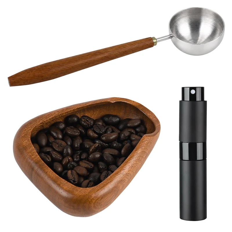 3Piece Coffee Bean Dosing Cup Kit Sapele Wood SingleDose Measuring Tray