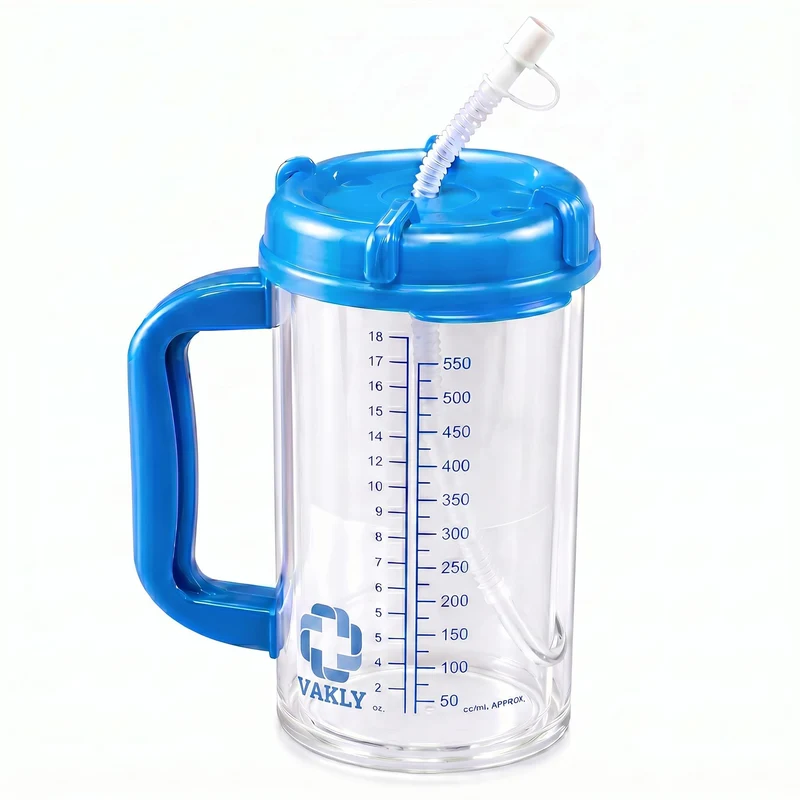 Vakly Insulated Hospital Carafe 18 oz, Graduated Water Tracking Bottle
