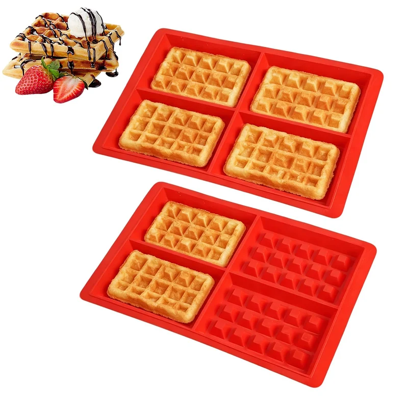 Gsycle 2Pcs Silicone Waffle Mold, Nonstick Waffle Maker Baking Tray Chocolate Making Mold Air Fryer Muffin Pan Kitchen Accessory