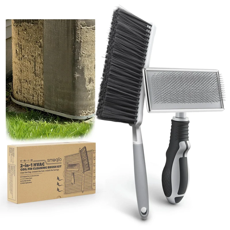 SMOQIO 2 in 1 AC Coil Cleaner Brush Set for Condenser, Evaporator, HVAC