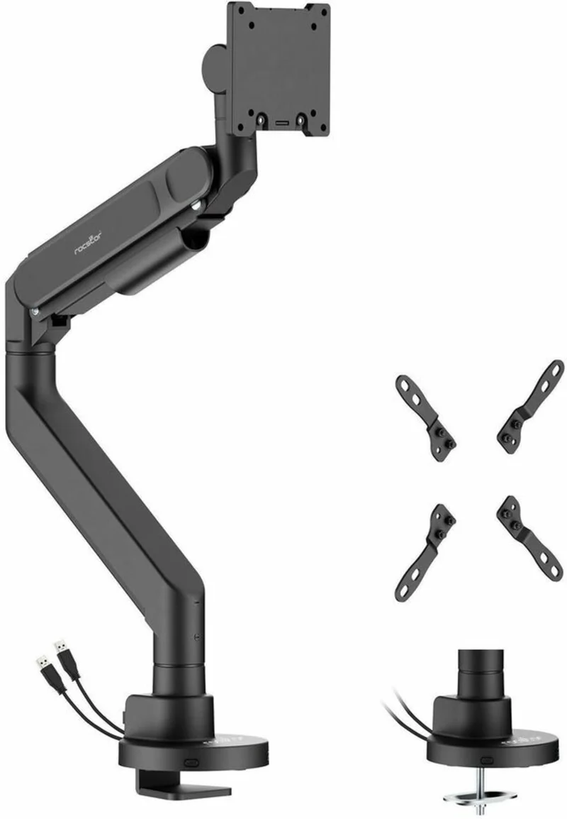 Ergoreach Ed7 Single Ergonomic Heavy-Duty Monitor Arm With Usb-A & Usb-C Base -