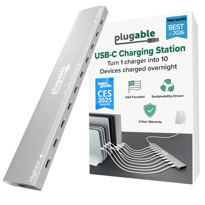 Plugable 10 Port Usb C Charging Station, Up To 100W Charger For Multiple Devices