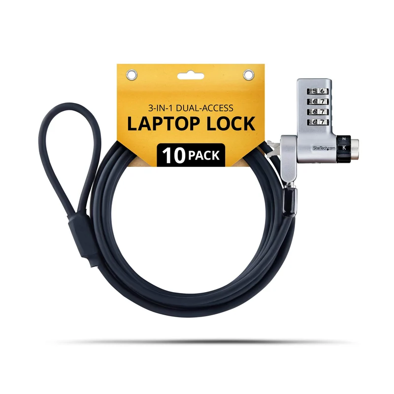 10-Pack Laptop Cable Lock With 3-In-1 Head For Noble Wedge ; Nano, And K-Slot De