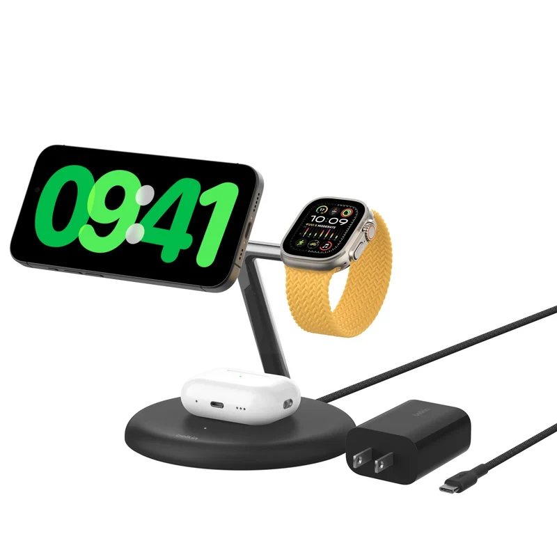 Qi2 3/1 Magnetic Wireless Stand, Black