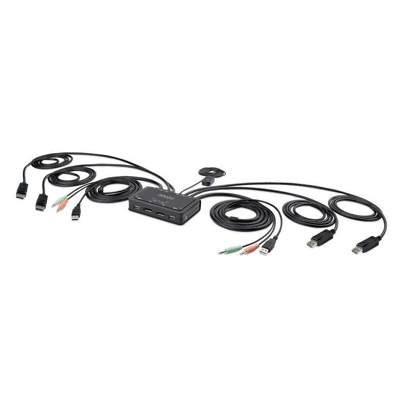 2-Port Dual-Monitor Displayport Cable Kvm Switch, 4K 60Hz, Compact Kvm With 5Ft/