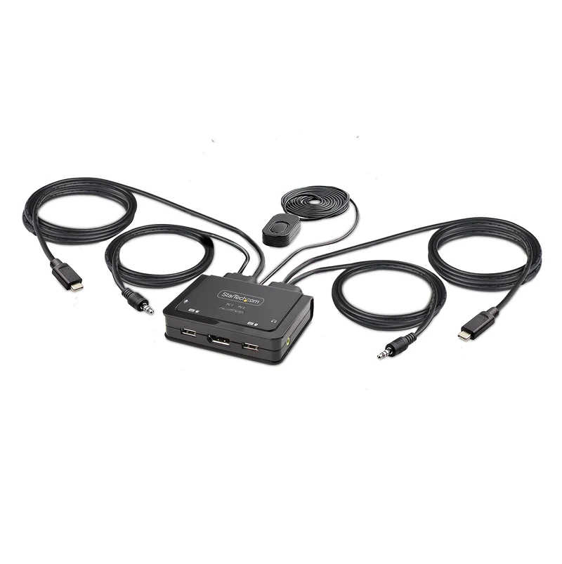 2-Port Usb-C Cable Kvm Switch, 4K 60Hz Displayport Output, Compact Kvm With 4Ft/
