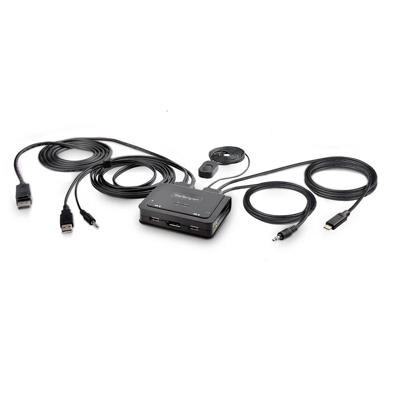 2-Port Hybrid Usb-C Displayport Cable Kvm Switch, 4K 60Hz, Compact Kvm With 6Ft/