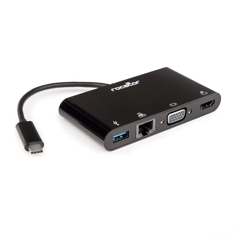 Rocstor Premium Usb-C Multiport Adapter Usb-C To Hdmi 4K Vga Gbe Usb 3.0 Compact