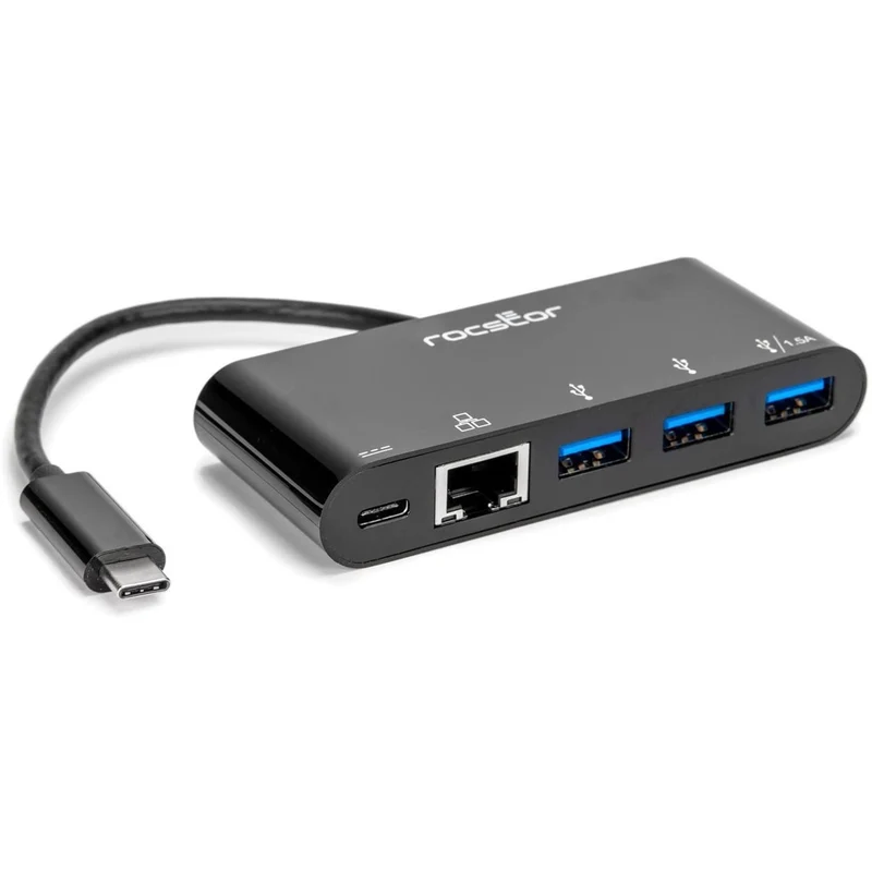 Rocstor Premium Usb-C To Ethernet Adapter With 3-Port Usb 3.0 Hub And Power Deli