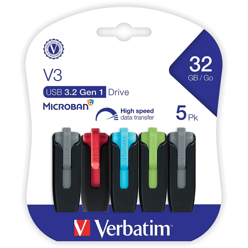 32Gb Store N Go V3 Usb 3.0 Drive 5Pk Assorted