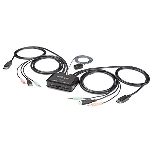 2 Port Displayport Kvm Switch W/Built-In Cables Usb Console - Usb Powered Cont