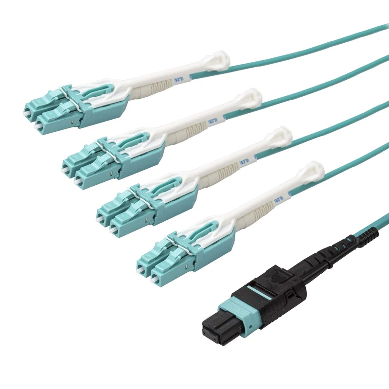 3M (9.8Ft) Mtp(F)/Pc To 4X Lc/Pc Duplex Breakout Om3 Multimode Fiber Optic Cable