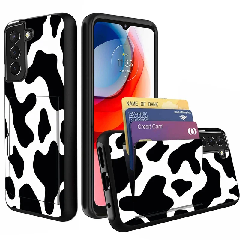 wiaekosef Compatible with Galaxy S23 Plus 5G Case,Wallet Case Credit Card Holder Dual Layer Hybrid Shockproof PC + TPU Case Cover for Samsung Galaxy S23 Plus 6.6 2023,Cow Print