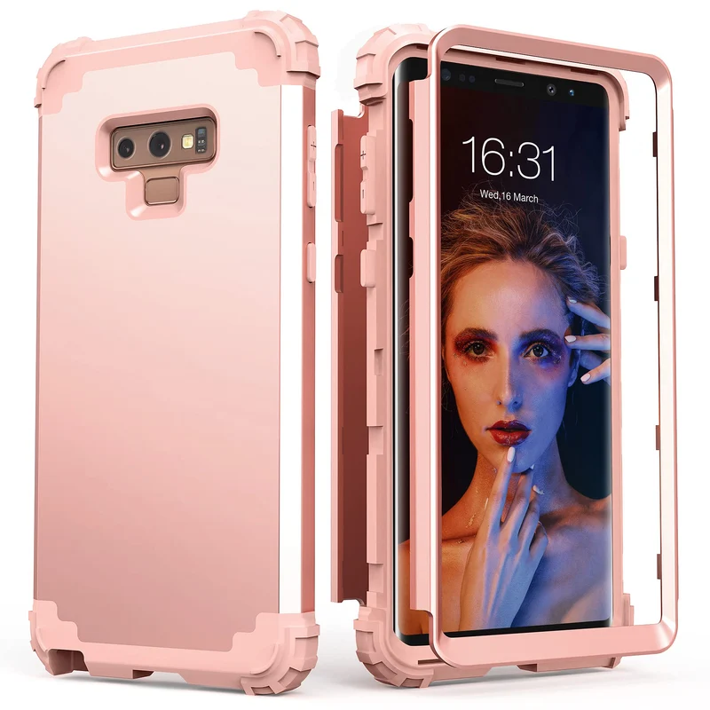 IDweel for Galaxy Note 9 Case, Note 9 Case Rose Gold for Women Girls, 3 in 1 Shockproof Slim Hybrid Heavy Duty Protection Hard PC Cover Soft Silicone Rugged Bumper Full Body Cover, Rose Gold