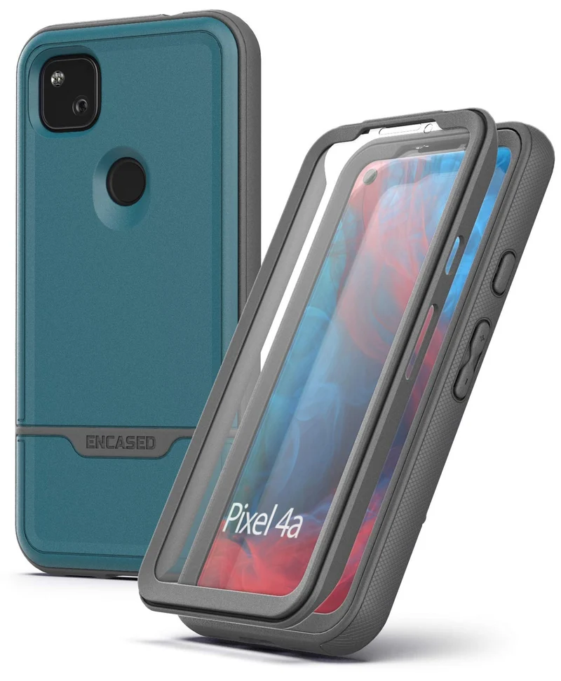 ENCASED Pixel 4a Case with Screen Protector (Rebel Shield) Rugged Full Body Protective Cover with Build-in Screen Guard for Google Pixel 4a - Blue