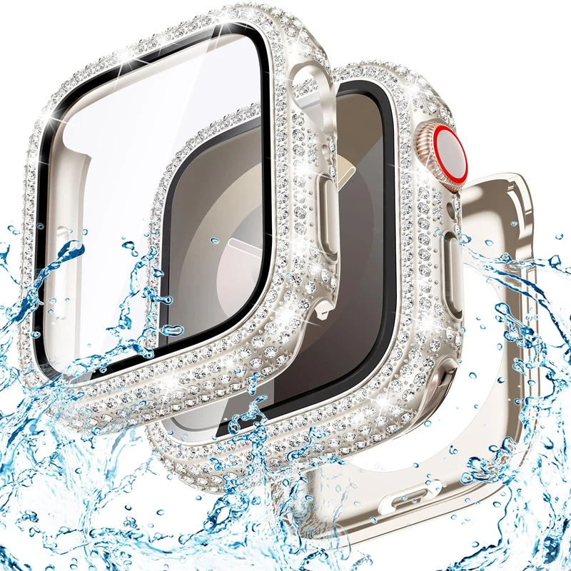 Bling Waterproof Case for Apple Watch Screen Protector 45mm Series 9/8/7