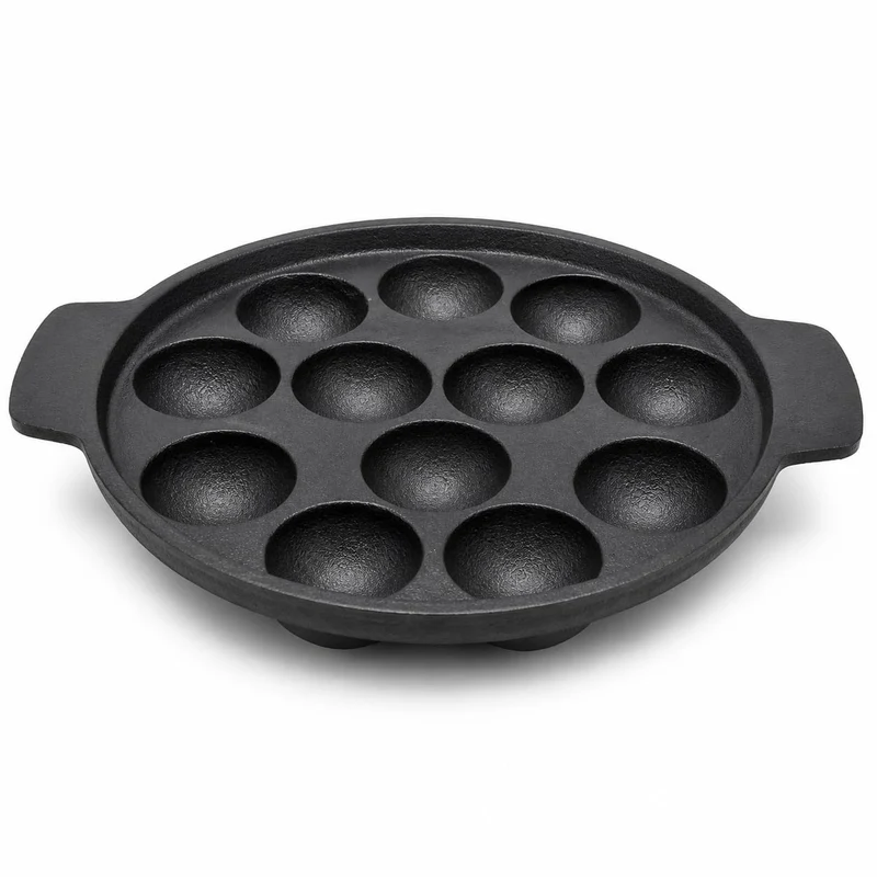 Anketras Cast Iron Paniyaram Pan with Induction Base, 12Pit PreSeasoned Appam Patra, Kuzhi Paniyaram Kal for Appe, Paddu and U