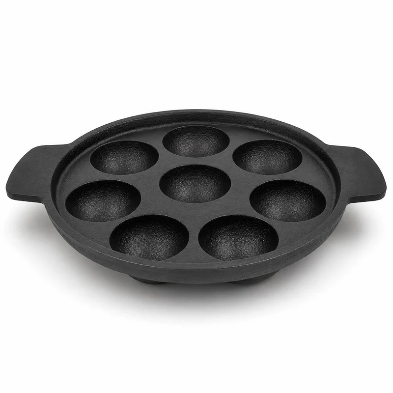 Anketras Cast Iron Paniyaram Pan 9 Pit Appam Maker with Induction Base & Side Handles | Appe Patra, Kuzhi Paniyaram Kal for Gas