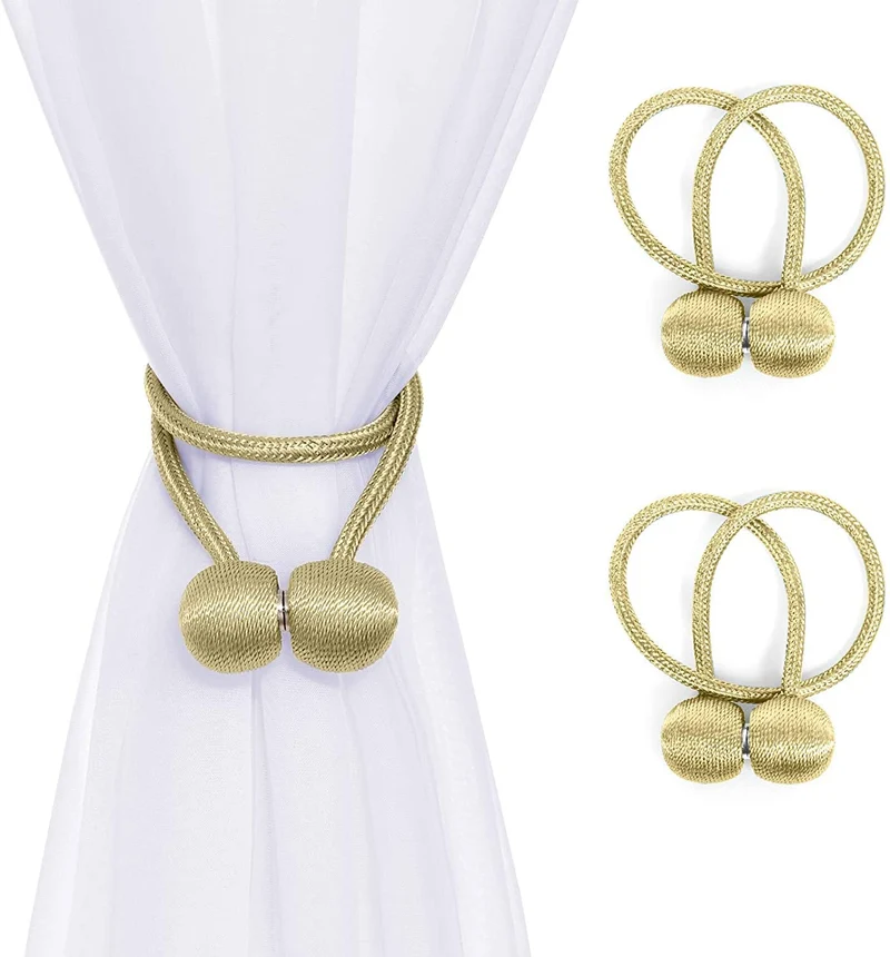 Home Cloud Magnetic Curtain Tiebacks Curtain Drape Holdbacks Clips Rope Holder Buckles for Home Bedroom Office (1 Pair 2pcs, Gol