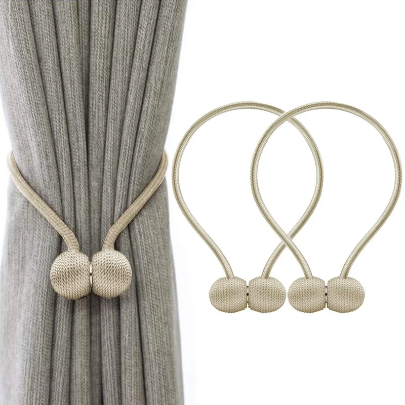 Home Cloud Magnetic Curtain Tiebacks Curtain Drape Holdbacks Clips Rope Holder Buckles for Home Bedroom Office (1 Pair 2pcs, Bei
