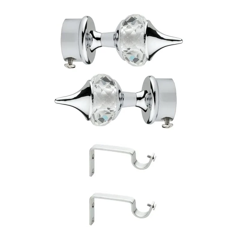 LEEZEN Architectural Hardware Silver Crystal Curtain Knob with Stainless Steel Curtain Bracket, Parda Holder Support (Pack of 1