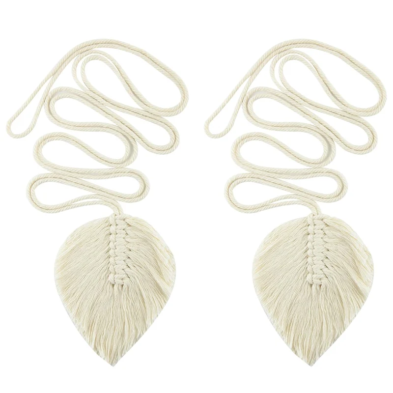 JAZLOG Curtain Tiebacks Natural Cotton Tassel Leaf Ropes Handmade Window Sheer Decorative Holdbacks Vintage Rural Style Drapery