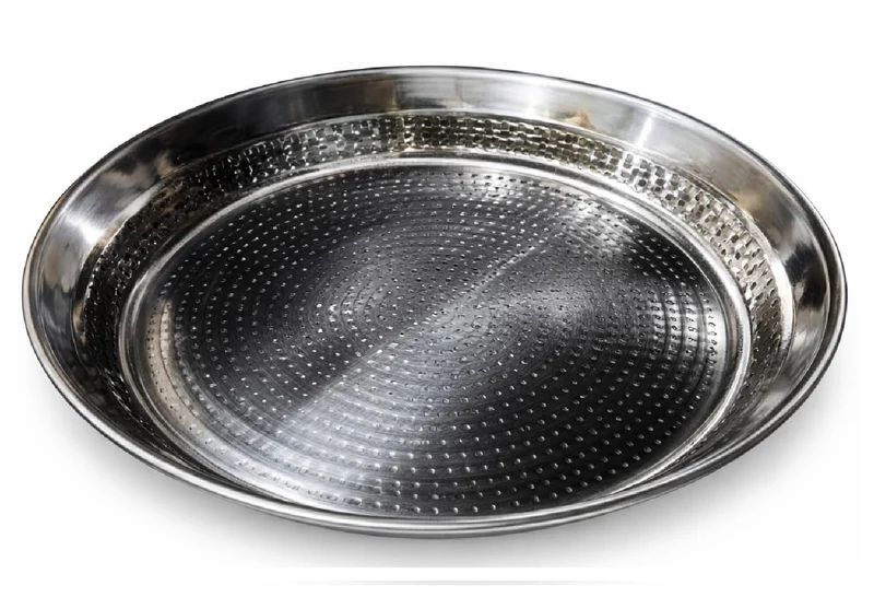Dynore Stainless Steel Hammered Design Parat | 35 cm with 3000 ml Capacity Big Size Steel Parat for Dough Flour Kneading | Atta