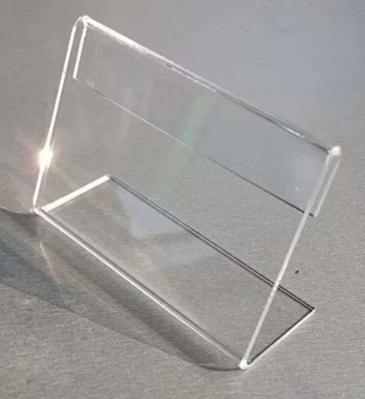 PAUL SONS L Shape Clear Acrylic Price Card Tag Label Stand, Mini Sign Display Holder,Counter Top Stand 9x7cm (Pack of 2Pc)