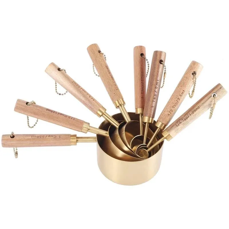 SHIPLORD Complete 8Piece Measuring Cups & Spoons Set with Aromatic Wooden Handles ?Precise Baking & Cooking Measurement Tools f