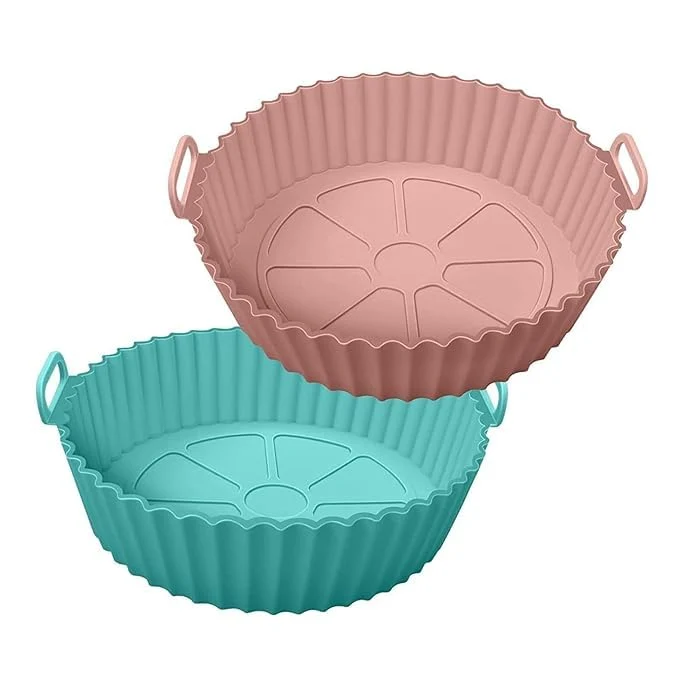 EVEN 2 Piece Silicone Air Fryer Basket Liner, 8 Inch Top Diameter, Reusable NonStick Baking Tray for Air Fryers, Oven, Microwav