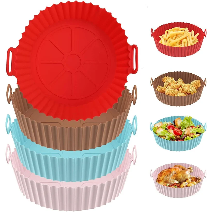 Vastra Air Fryer Silicone Pot with Ear Handles Liner Silicone Baking Tray 6.5 in Bottom Air Fryer Liner Silicone Baking Tray Non