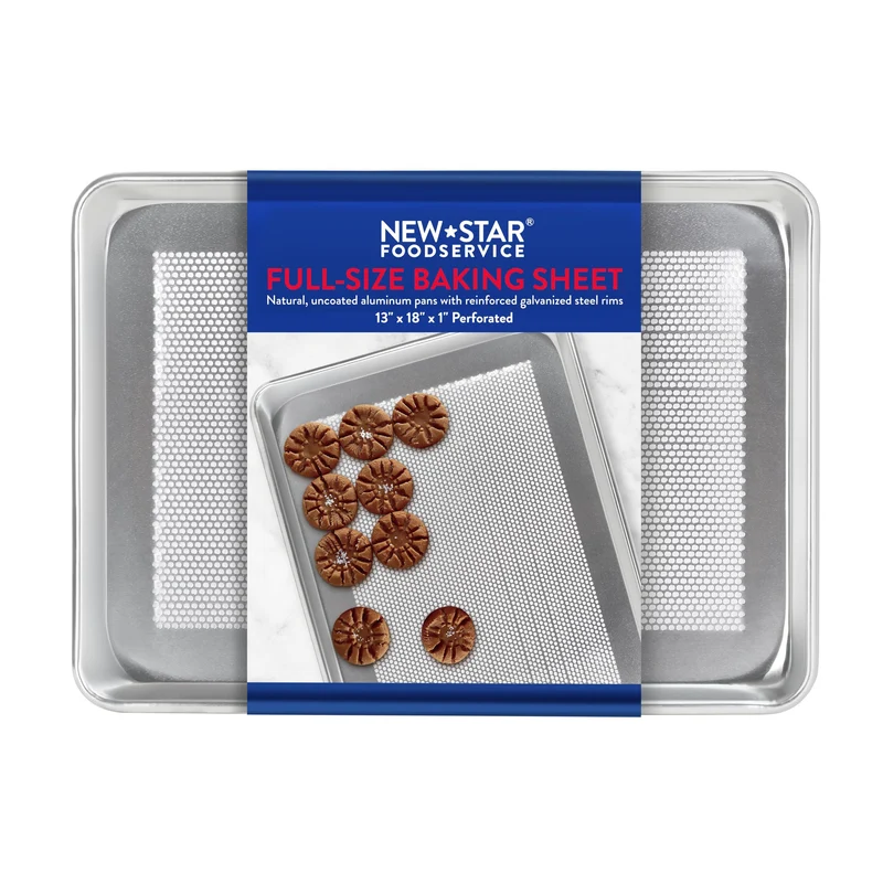 New Star Foodservice 36718 Commercial 18Gauge Aluminum Sheet Pan, Perforated, 13 x 18 x 1 inch (Half Size)