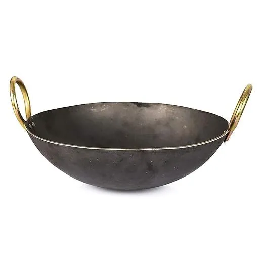Shopsidex Heavy Base Iron Kadhai | Kadai with Handle for Kitchen | Deep Frying Kadai Free Stainless Steel Scrubber (2.5 Litter)
