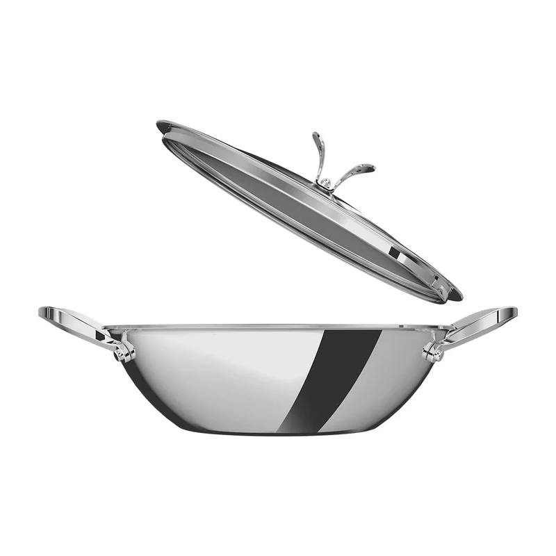 ULTRA Triply Kadai Flat Bottom 26cm (3.2L) | 304 FoodGrade Stainless Steel Cookware with 3.5mm Toughened Glass Lid | 2.5mm Tri