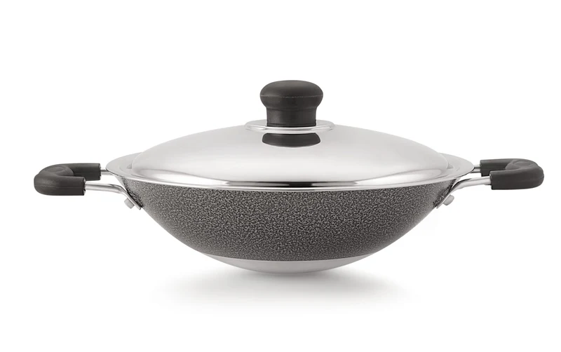 Sonu NonStick Appam Pan 21 cm | Aluminium Appa Chatti with Lid | Round Appam Maker Pan with Dual Side Handles | NonStick South
