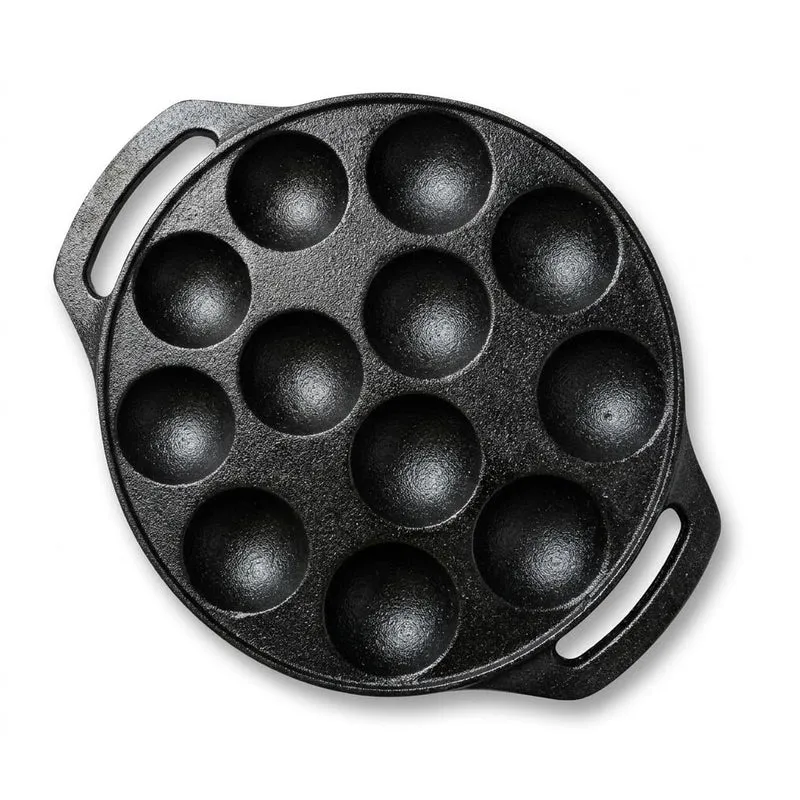 Drumstone 12 Cavity Cast Iron Paniyaram Pan Pre Seasoned Appam Maker Induction Gas Compatible Heavy Duty Kuzhi Pan