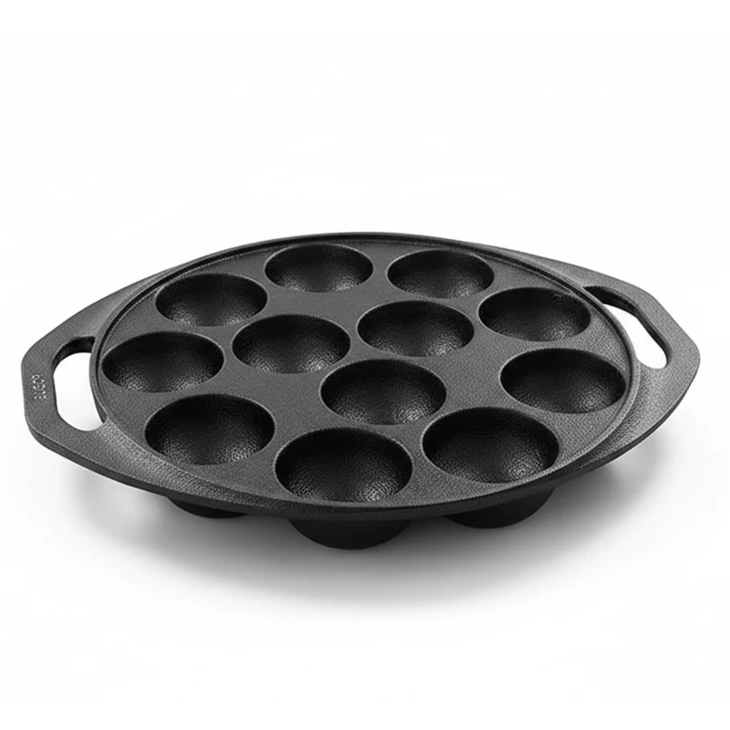 Drumstone (3 Year Warranty Cast Iron Appe Pan 0.2L, Non Stick Paniyaram Maker Cast Iron Appam Pan, 12 Cavity, Black, NonStick,