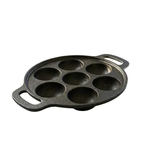 TOSAA CAST Iron APPAM Maker 7 Cavity (200 ML), Heavy Duty Paniyaram Pan for Crispy Appam, Traditional South Indian cookware for