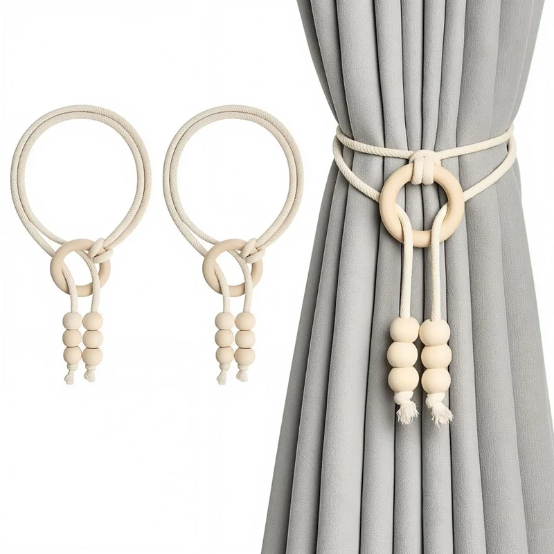 HASTHIP 2 Pack Cotton Rope Curtain Tiebacks Boho Handwoven Holdbacks
