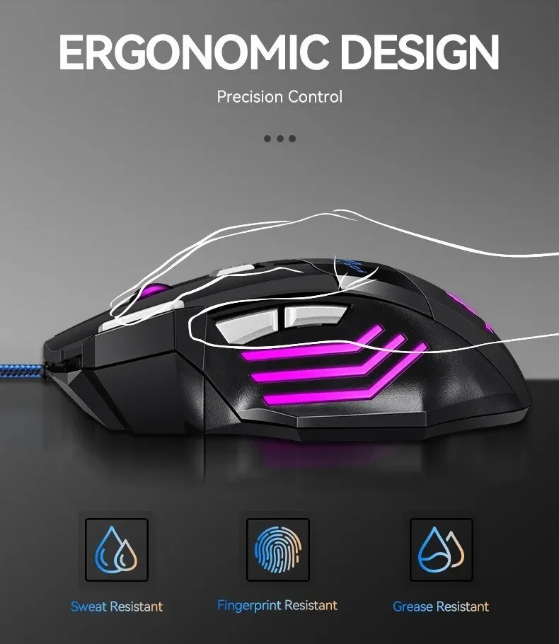 1 PC New Hyperspeed USB Gaming Mouse RGB Backlit Ergonomic Game Mice 7D Esports Wired Mouse for Laptop PC Gamer