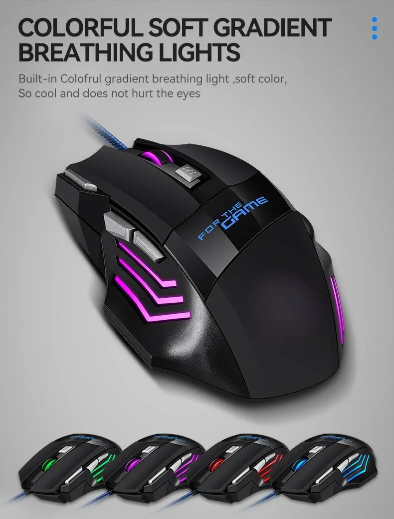 1 PC New Hyperspeed USB Gaming Mouse RGB Backlit Ergonomic Game Mice 7D Esports Wired Mouse for Laptop PC Gamer