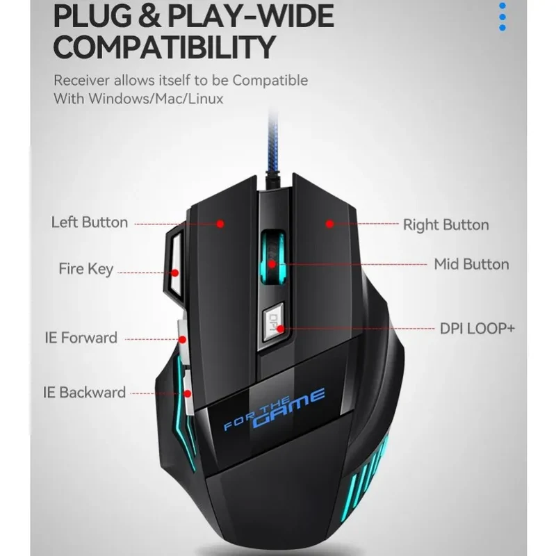 1 PC New Hyperspeed USB Gaming Mouse RGB Backlit Ergonomic Game Mice 7D Esports Wired Mouse for Laptop PC Gamer