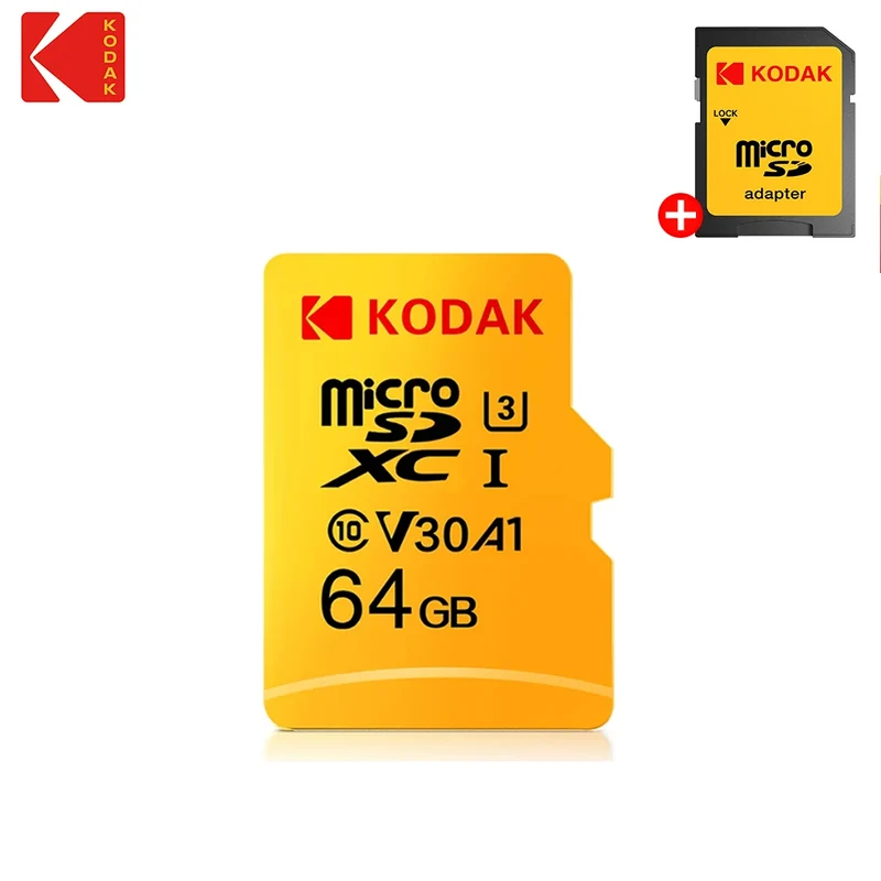 KODAK Micro SD Card 32GB 64GB 128GB V30 U3 4K Yellow for Dash Cam Driving Recorder TF Card